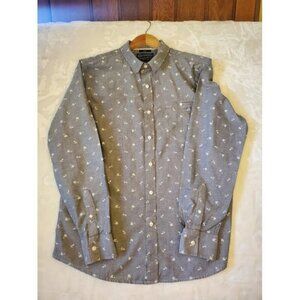 American Rag Mens Large Gray Button-Up Shirt With Palm Tree & Anchor Print